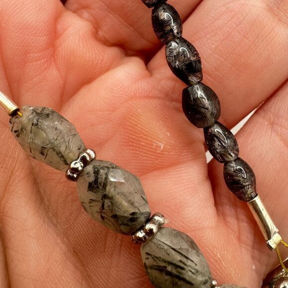 17" sterling silver beading and hardware, with rutilated quartz bead, necklace! - Picture 5 of 10